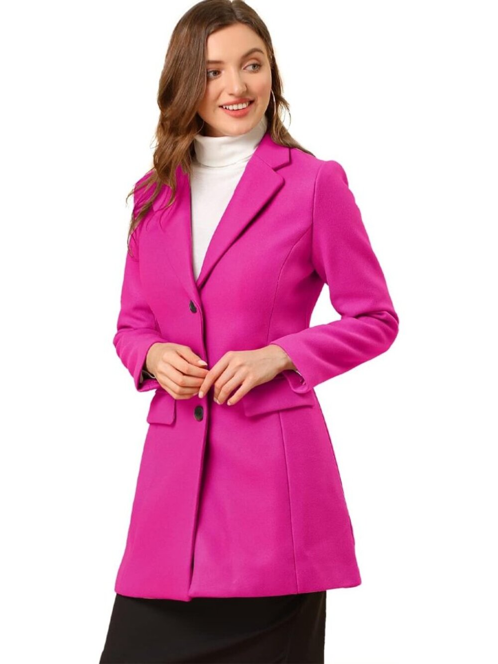 Women's Hot Pink Winter Outerwear A-line Lapel Trendy Outfit Work Trench Coat